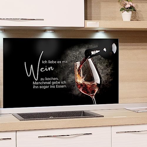 GRAZDesign Spritzschutz Küchenrückwand Glas Küche für Herd & Küchenspüle, Wein Motiv Schwarz mit Spruch | Glasplatte Rückwand Küchenwand Wandschutz | 80x40cm