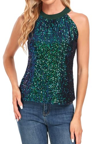 MINTLIMIT Damen Pailletten Tops Sparkle Tank Camisole Tops Club Party Cocktail Weste Shirt Party Bluse, 327_dark green, Large