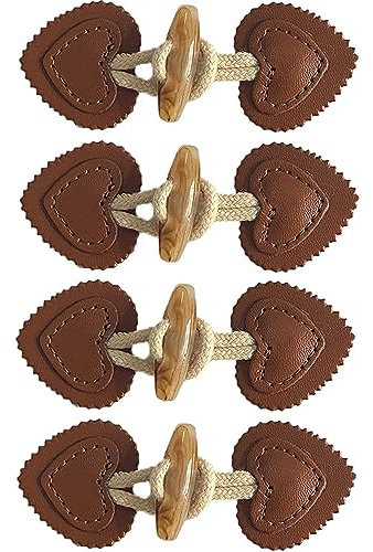 DHER Leder Knebelverschlüsse Knöpfe Verschluss Jacken 4 paar kleine geknöpfte Mäntel aus Kunstleder, Jacken, Strickwaren, Windjacken, Harzknöpfe, Knöpfe für Kinderbekleidung (Dunkle Kaffeefarbe)