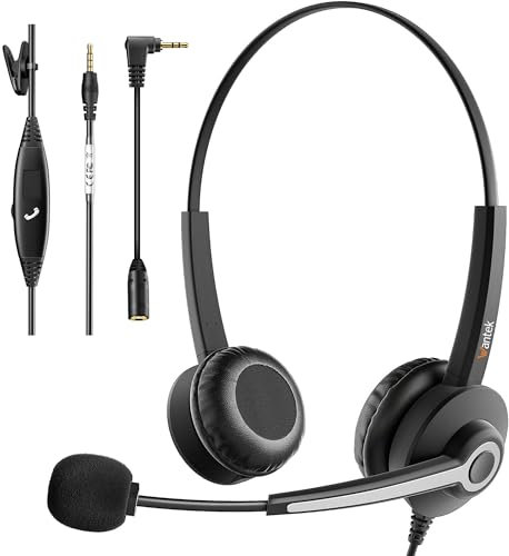 Wantek Cell Phone Headset with Noise Cancelling Microphone,3.5mm/2.5mm Jack 2-in-1 PC Headphone for iPhone Samsung Computer Call Centers, Skype, Zoom, Home Office, Clear Chat, Ultra Comfor