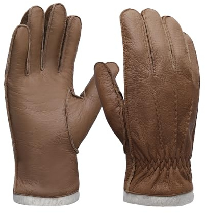 MGGMOKAY Herren Hirschleder Handschuhe Touchscreen Mit Kaschmirfutter,Kamel,XXL