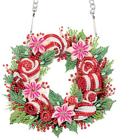 Starnearby Diamond Painting Ghirlanda Natale Fai da te, Ghirlanda Natalizia Diamond Painting Artigianato Pittura Diamante Ghirlanda da Appendere, Corona Natalizia per Porta, Decorazione