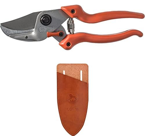 Original LÖWE 8 Set bestehend aus Amboss-Schere 8.104 mit Bypass Geometrie für Forst, Obstbau, Garten und Weinbau & Klingenschutz und Holster 9808 zum Schutz beim Tragen am Körper vor Verletzungen