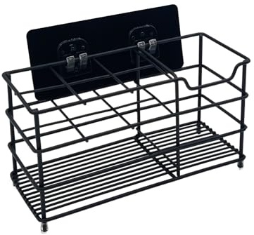 Winlauyet Stainless Steel Toothbrush Holder with 7 Slots – Stand/Wall-Mounted Bathroom Organizer for Razors, Shavers, Combs, and Electric Toothbrushes (Black)