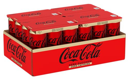 Coca-Cola Zero Zuccheri Zero Caffeina, Tutto il Gusto della Formula Coca-Cola Senza Calorie e Senza Caffeina, Lattina 100% riciclabile - 24 Lattine da 330 ml