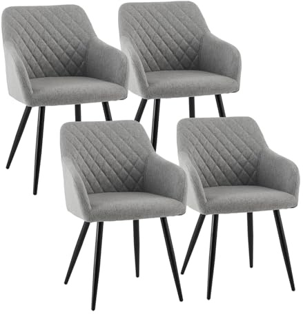 CLIPOP Esszimmerstühle 4er Set, Küchenstühle Grau Leinenstoff Wohnzimmerstühle Polsterstühle mit Armlehne Metallbeine Polstersessel Stühle für Esszimmer Wohnzimmer Küche (4, Leinen Granitgrau)