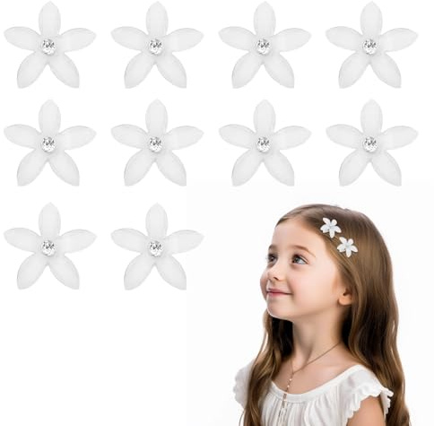 10 Stück Kleine Blume Haarspangen,Strass Haarschmuck Hochzeit,Mini Niedlich Haarnadeln,Frauen Braut Haarspangen,Haarschmuck Kommunion Mädchen,Haarspangen Mädchen für Foto, Party, Hochzeit (Weiß)
