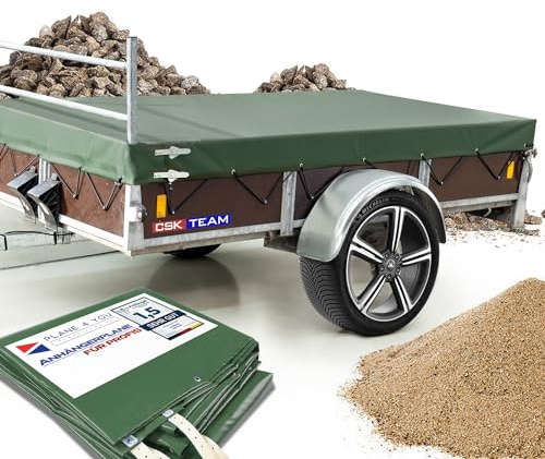 Hochwertige Anhängerplane 257 x 133 x 20 cm Flachplane für Saris Anhänger mit Reling für H Gestell - PVC Abdeckplane I Plane nach Maß - Bronzegrün - Matt - Oliv grün - Tarnplane - Bundeswehr