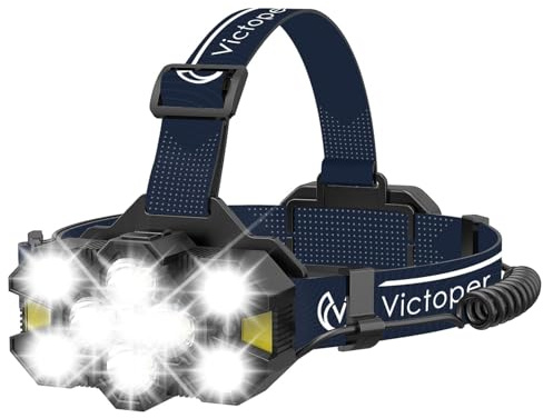 Victoper Linterna frontal recargable con 11 LED mejorados, 25.000 lúmenes, súper brillante, 12 + 12 modos, impermeable, sensor de gestos, luz manos libres para camping, correr, pescar y senderismo,