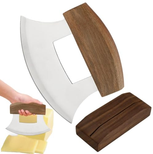 - Coupe-pizza Alaska - Hachoir à légumes - Poignée ergonomique - En acier inoxydable - Avec support en bois - Pour ail, chocolat