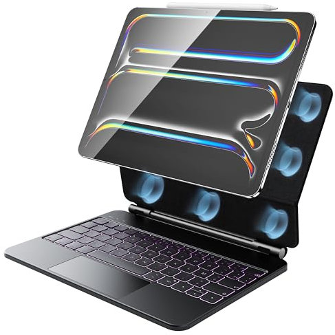 HOU Clavier pour iPad Pro 11 Pouces (M5/M4 2025), Uniquement pour 11 iPad Pro (6/5e génération) avec pavé Tactile, rétroéclairage, Support magnétique, léger, AZERTY, Noir
