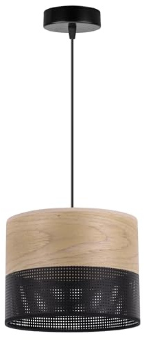 Light-Home Emily Lampenschirm Hängelampe Hängeleuchte - Deckenlampe Industrial für Wohnzimmer Schlafzimmer und Esszimmer - Moderne Pendelleuchte aus Furnierholz - Goldeiche - Schwarz 20 cm