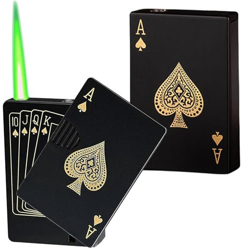 GOMETY 2 Stück Sturmfeuerzeug Jetflamme, Metall Kreativ Poker Coole Feuerzeug, Gas Butan Nachfüllbar Feuerzeug, Windfest und Langlebig Verkauft Ohne Gas JetflameFeuerzeug für Frauen und Männern