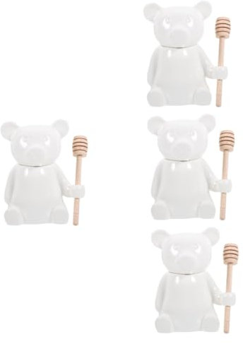 Amosfun 4 Set vasetto di in ceramica barattolo di biscotti snack kit barattoli cucina honey dispenser zuccheriera biscottiera vasi di sopportare vasetti di faggio bianca