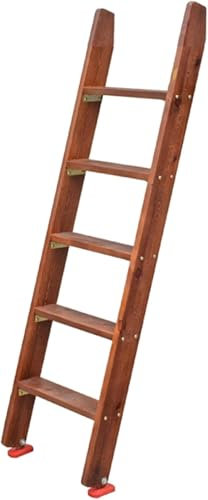 haohang Doppelleiter Aus Holz, 3 Stufen/4 Stufen/5 Stufen, Robuste Bettleiter, Schlafsaal-Hochbettleiter Mit Hakenhalterung Und Rutschfesten Füßen, Einfach Zu Montieren(Brown,150cm/4.9ft/59inch)