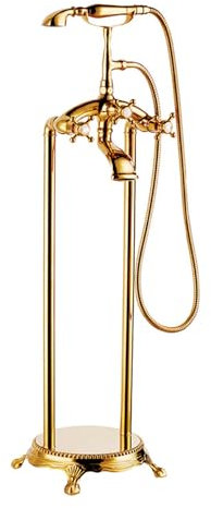BiaoTeng Freistehende Badewannenarmatur mit Handbrause Wasserfall Wasserhahn Mit Doppelkreuzgriff Heiß und Kalt Freistehende Badewannen Gold