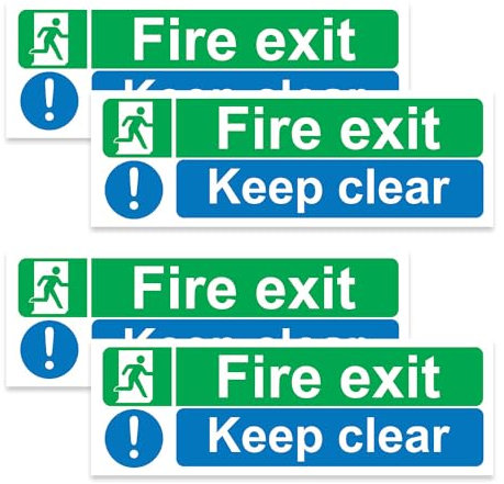 RDLCAR Fire Exit Keep Clear Sign – Pack of 4 Self-Adhesive Fire Exit Signs - Fire Exit Keep Clear Stickers - 300mm x 150mm Fire Exit Signs, Fire Exit Signs for Indoor and Outdoor Use