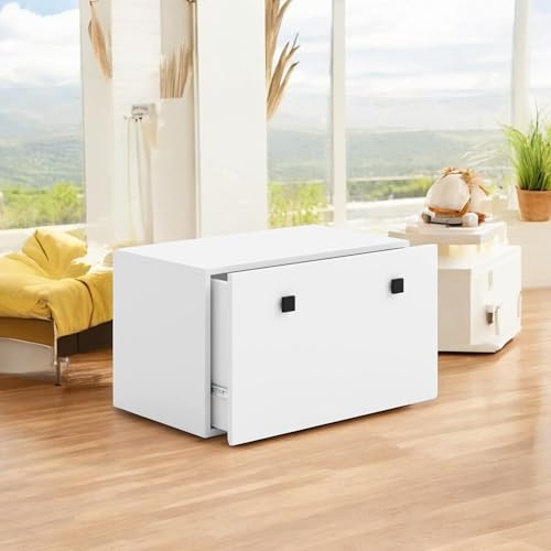 Dmora Mesita de Noche Torun, cómoda Baja, Mesa de Noche, Estante de Cama, 42 x 42 x 71 cm, Blanco y Negro