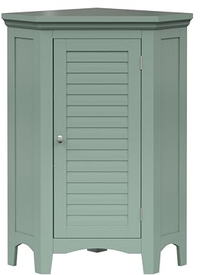 Teamson Home Glancy Freestanding Corner Floor Cabinet with Faux Louvered Door, Sage Green