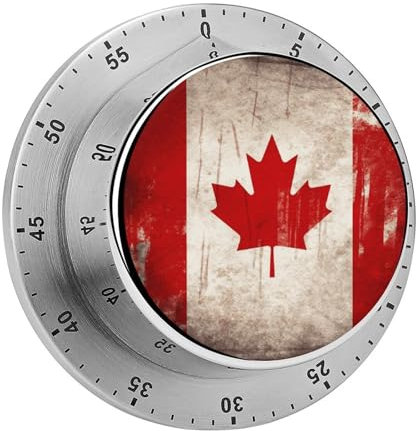 Mechanical Stainless Steel Timer Kitchen Timer Retro Canada Flag Printed Stainless Steel Countdown Timer for Fitness Projects and Kitchen Tasks