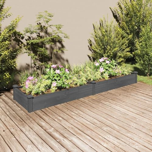 Homgoday Planter Bed with Grey Spruce Wood Lining 240 x 60 x 25 cm, Garden Flowerbed, Planter Box for Planting Plants, Outdoor Patio Pots
