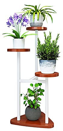 HSWOYEA Support pour Plantes d'intérieur en métal Haut, étagères à Fleurs en Bois à Plusieurs Niveaux, décoration d'angle de Salon d'intérieur, Support à Fleurs, D