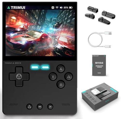 TRIMUI Brick Retro Handheld Game Console 13000+ Games with RGB Lighting, 3.2 Inch Portable Video Arcade Gaming Emulator for Gifts, Support Network Battle, Wireless, Bluetooth 3000 mAh (Black-64G)