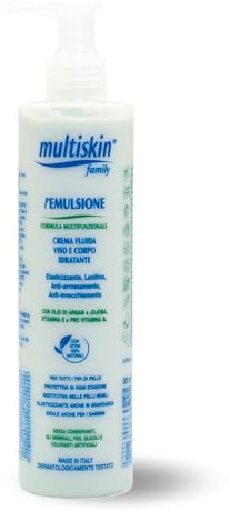 Multiskin Family, Emulsione Multifunzionale Viso e Corpo, Crema Fluida Idratante, Protettiva e Lenitiva, per Tutti i Tipi di Pelle e Ogni Età, con Olio di Argan e di Jojoba, 300 ml