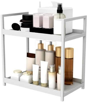 Schreibtischregal mit 2 Ebenen, freistehend, Küchenaufbewahrung, Organizer, kleines Bücherregal und Theken-Präsentationsregal, /Schwarz, ideal für Badezimmer, Büro und Kosmetik, 4 x 7 x 30 cm