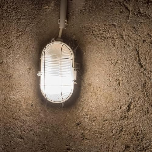 ADAKAT Kellerlampe Bulkhead E27 IP54, Glasabdeckung, Metallgitter