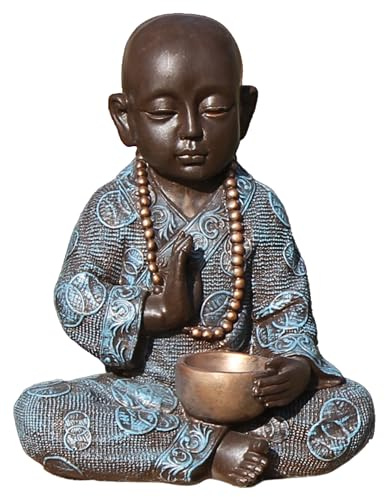 Garden Pley - Buda Grande para Vela 37 cm, Acabado Celeste | Budas grandes de jardín fabricados en piedra artificial, ideales como budas decorativos para exterior