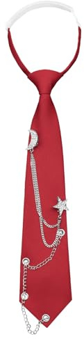 Gsyziux Punk Neck Ties for Women Girls, Adjustable Pre-tied Womens Tie Solid Color Ladies Neckties for Party Prom School (Red)