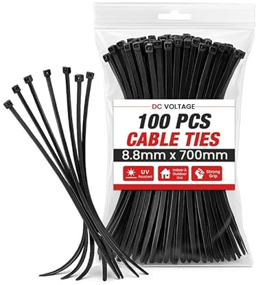 DC VOLTAGE 700mm x 8.8mm 100 Pcs Long Cable Ties 70cm Zip Ties Heavy Duty 28 Inches Strong Wire Ties Zip Tie Wraps Plastic Ties for Gardening, Cable Managment Large Cable Tie Black
