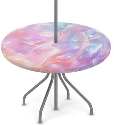 Woltant Tovaglia rotonda con foro per ombrellone e cerniera, facile da pulire, con bordi elastici, protezione per tavolo da esterni, per giardino, patio, barbecue (liquido che scorre rosa)