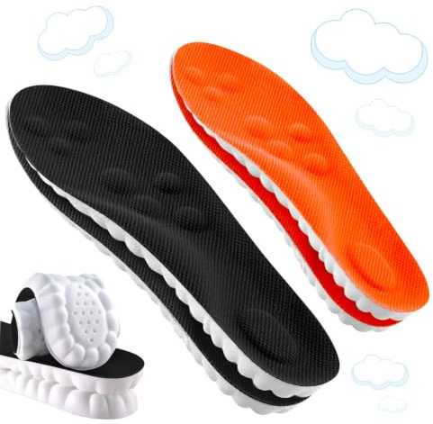 2 Pair Memory Foam Insoles with Arch Support for Women Men Comfort Massage Insoles Replacement Shoe Inserts Trainers Sneakers Sports Shoes Work Boots Breathable Shock Absorption Black Orange 25.5CM