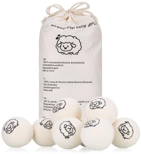 8 Stück Trocknerbälle für Wäschetrockner, 100% Öko Schafswolle, XXL Natürlich Weichspüler Trocknerball für Daunenen, Baumwolle und vieles mehr - Antistatisch Reduziert Falten und Trocknungszeit
