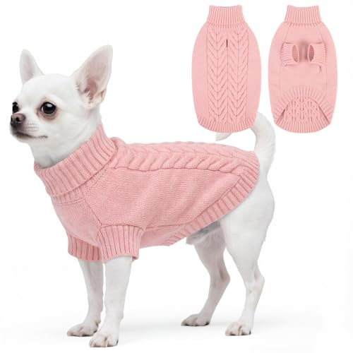 ASENKU Hundepullover Kleine Hunde XS,Winter Warm Hundepulli, Waschbar Rollkragen Gestrickt Hunde Pullover Strickpullover für Chihuahua,Yorki,Französische Bulldogge