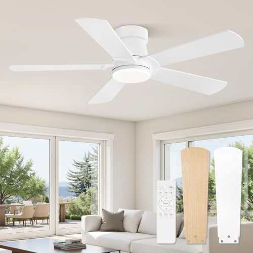 Fanbulous 42” Ceiling Fans with Lights and Remote, Flush Mount Ceiling Fan | Low Profile,Modern Ceiling Fan with LED Light, 5 Blades, 3CCT, 6 Speeds,Timer,Bedroom, Indoor, Outdoor,Living room,White