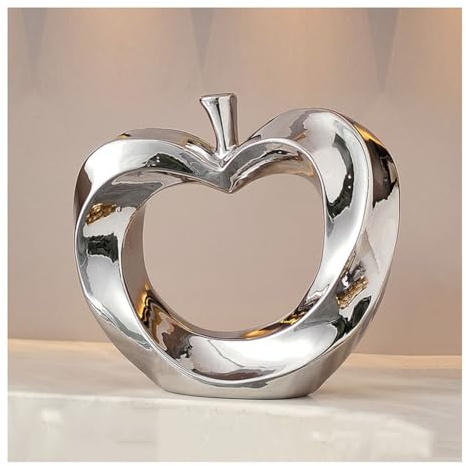 Tauzveok Keramik Deko Skulptur Golden Apfel Tischdeko Skulpturen, Abstrakte Kunst Deko Modern Dekoration Für Büro, Zuhause, Schlafzimmer, Wohnzimmer, Büro,Silver Big