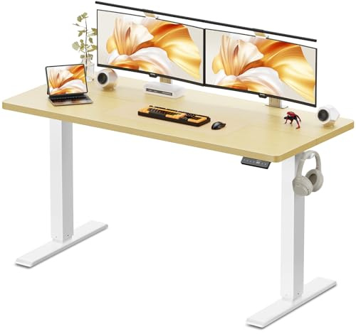 WALKINGDESK Höjdjusterbart Skrivbord, 140 x 60 cm Elektriskt Datorskrivbord, Höj- Och Sänkbart Ståbord med 4 Minnesinställningar för kontor och hem, Ek