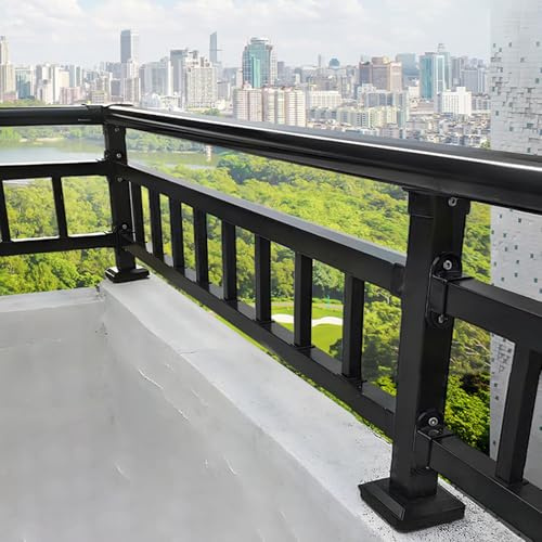 Kit de balustrade d'extérieur – Garde-corps plat en acier galvanisé pour patio, porche, terrasse, balcon – Rail de protection horizontal imperméable pour marches – 70 cm, noir