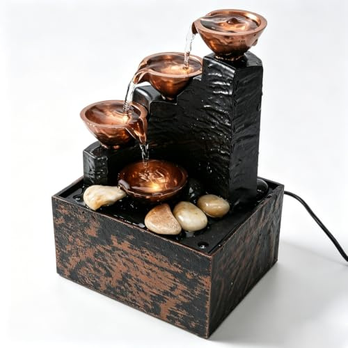 Fuente de Agua USB con luz LED, Tipo C USB Fuente de Mesa Riqueza Que atrae a Feng Shui Agua Corriendo Artesanía con guijarros para Sala de Estar en el hogar Sala de Estar