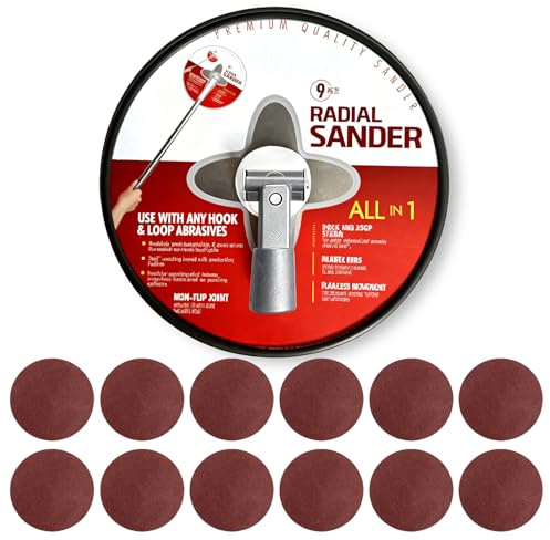 Radial Rod Grinder Diameter 9 Inch with 12-Pack Sanding Sheets, 360 Degree Rotation Drywall Sanders, Lightweight Aluminum sanding machine, Without Handle
