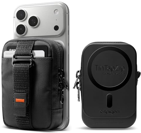 Spigen Tintap Zip MagFit Magnetic MagSafe Wallet Card Holder with iPhone 17/16/15/14/13/12 Series and PixelSnap Cases for Pixel 10 Series, Earphone mini Pouch - Black