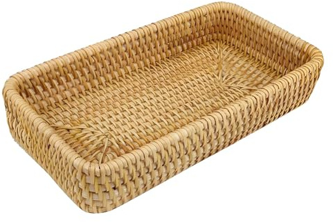 Alriedy 1 PCS Rattan Wicker Tray Basket Narrow Storage Tray Organizer, Rectangular Small Rattan Basket – Stylish Durable Organizer for Bathroom, Vanity, Desk, Toilet Tank, Office, Home & Jewelry