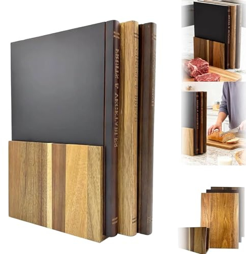 Book Chopping Boards, 3-Piece Acacia Wood Cutting Board Set with Stand, Cutting Board That Looks Like Books for Vegetables, Cheese, Bread & Meat, Decorative Chopping Board Gift Set (1 Set 4pc)
