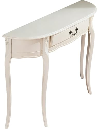 KLWQR Consolle Ingresso in Legno Massello, Tavolo Consolle per Soggiorno con Cassetto, Ripiano Portaoggetti a Mezzaluna Elegante e Stretto per Divano, Corridoio, Porta(Beige,100x30x85 cm/39x12x33 in)