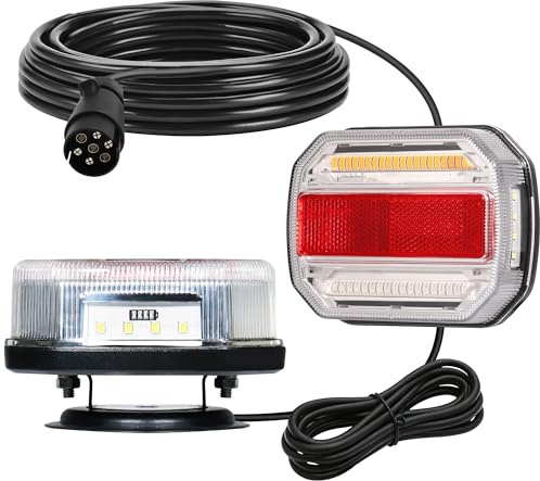 DARKGUARD LED Anhänger Rückleuchten Set Mit Magnet und 7,5m Kabel 12V/24V Wasserdicht Rücklicht Anhänger Mit 7 polig Stecker Für Wohnmobil LKW & Boot, 5-in-1 mit Positionslicht, Bremslicht & Blinker