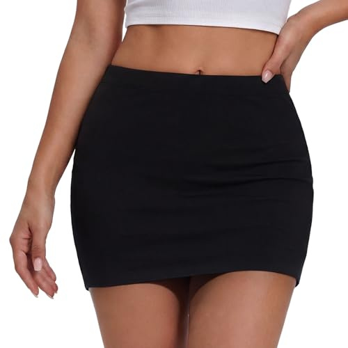 viiotu Mini Jupe Femme Jupe Noire Jupe Crayon Élastique Doux Jupe Short Femme avec Doublure Anti-Transparence Mode Casual Quotidien