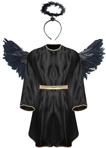 Monduelle Herrängel kostym julängel klänning änglavingar helgebevis Athena, grekisk gud, kostym, halloween, karneval, svart, S